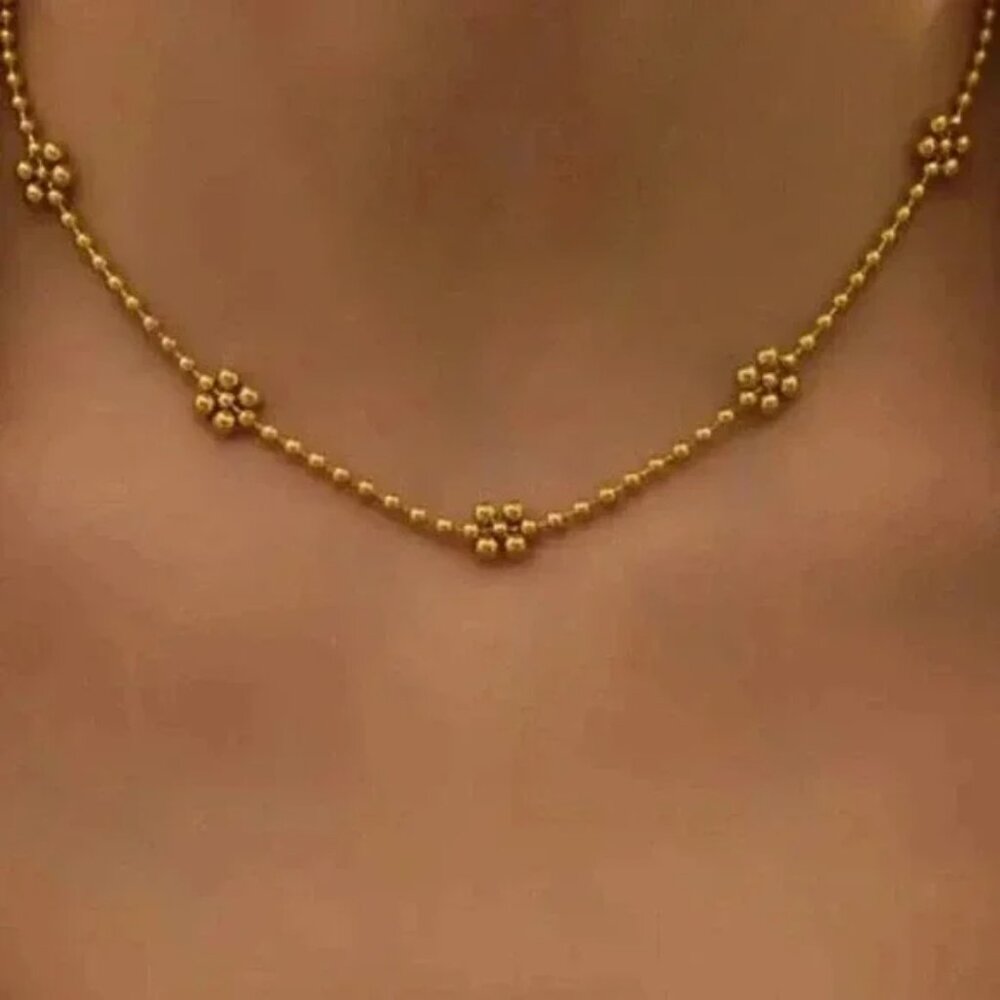 18K Gold Filled Beaded Flower Necklace